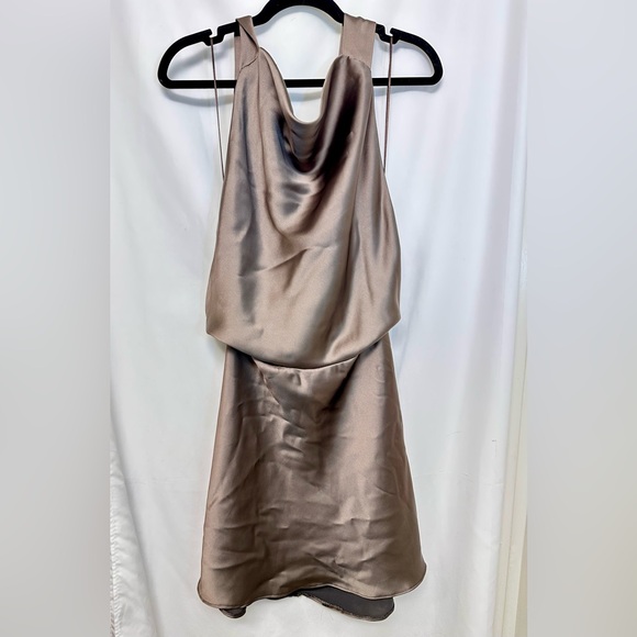 Zara Dresses & Skirts - Zara Satin Cowl Neck Strapless Dress in Taupe